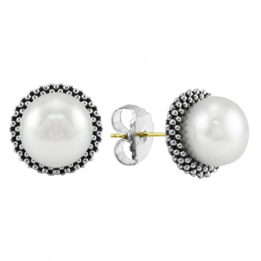 LAGOS Sterling Silver Luna Freshwater Cultered Pearl Stud Earrings