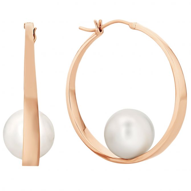 TARA Pearls White South Sea Cultured Pearl Hoop Earrings in Rose Gold