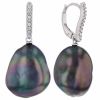 TARA Pearls Black Tahitian South Sea Baroque Cultured Pearl & Diamond Drop Earrings in White Gold