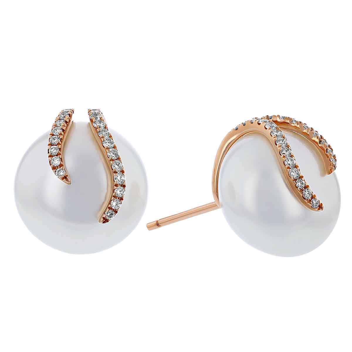 TARA Pearls Oscar South Sea Cultured Pearl & Diamond Pave Stud Earrings in Rose Gold