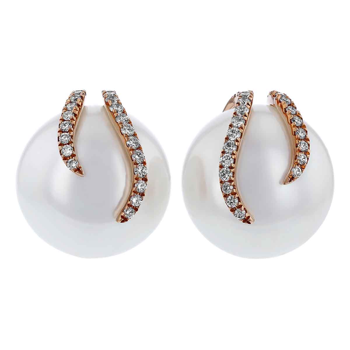 TARA Pearls Oscar South Sea Cultured Pearl & Diamond Pave Stud Earrings in Rose Gold