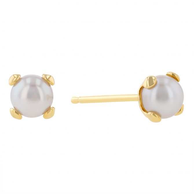 4mm White Cultured Pearl Stud Earrings in Yellow Gold