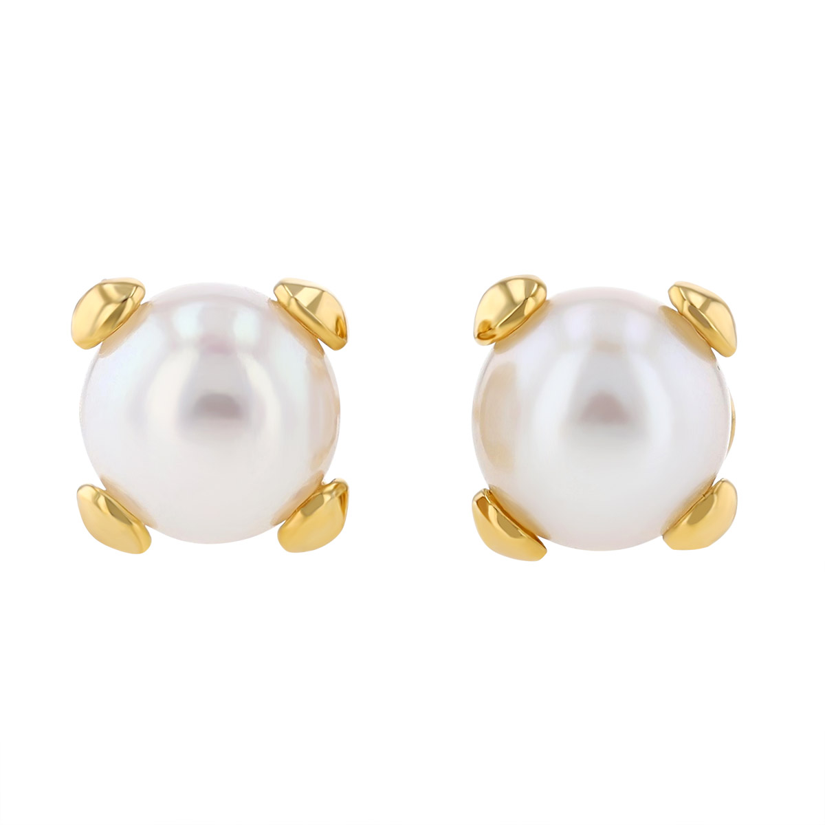 4mm White Cultured Pearl Stud Earrings in Yellow Gold
