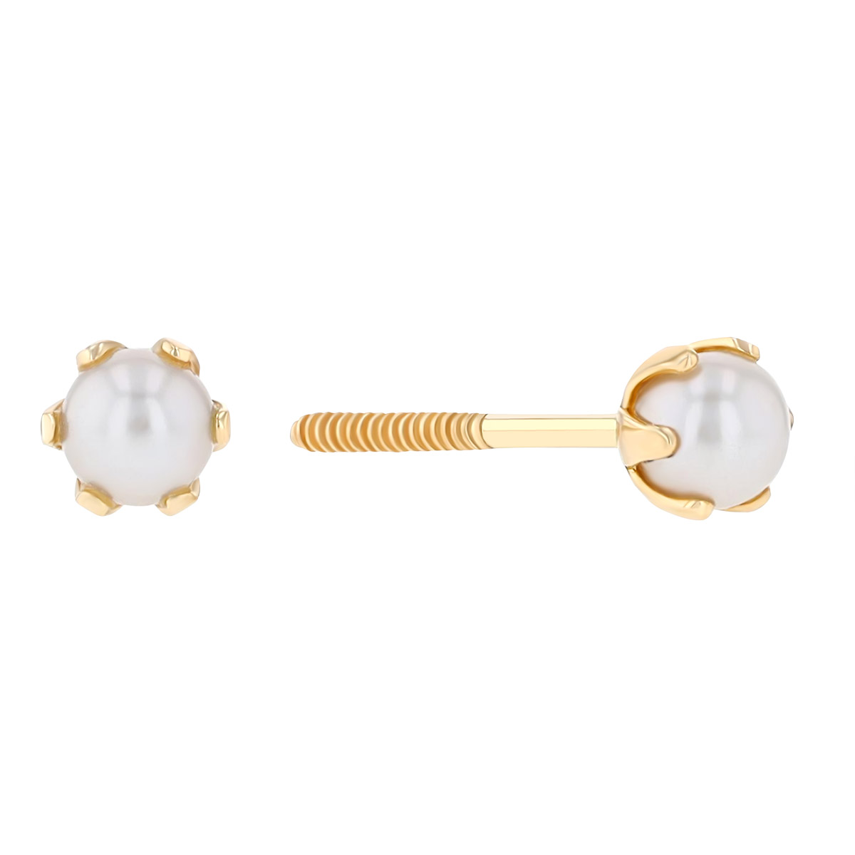 3mm White Cultured Pearl Stud Earrings in Yellow Gold