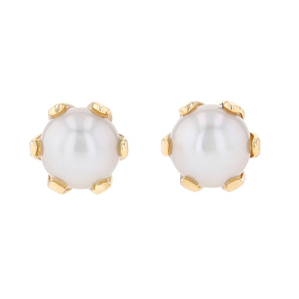 3mm White Cultured Pearl Stud Earrings in Yellow Gold