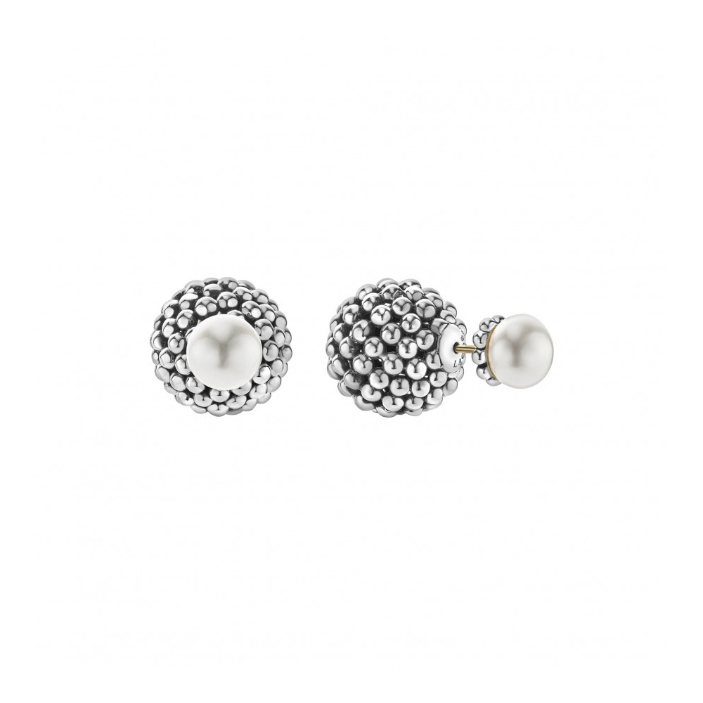 LAGOS Sterling Silver & White Freshwater Cultured Pearl Signature Caviar Front Back Earrings