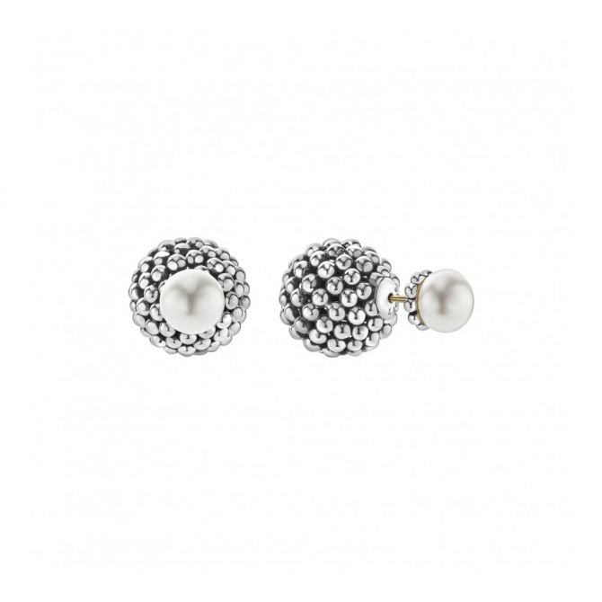 LAGOS Sterling Silver & White Freshwater Cultured Pearl Signature Caviar Front Back Earrings