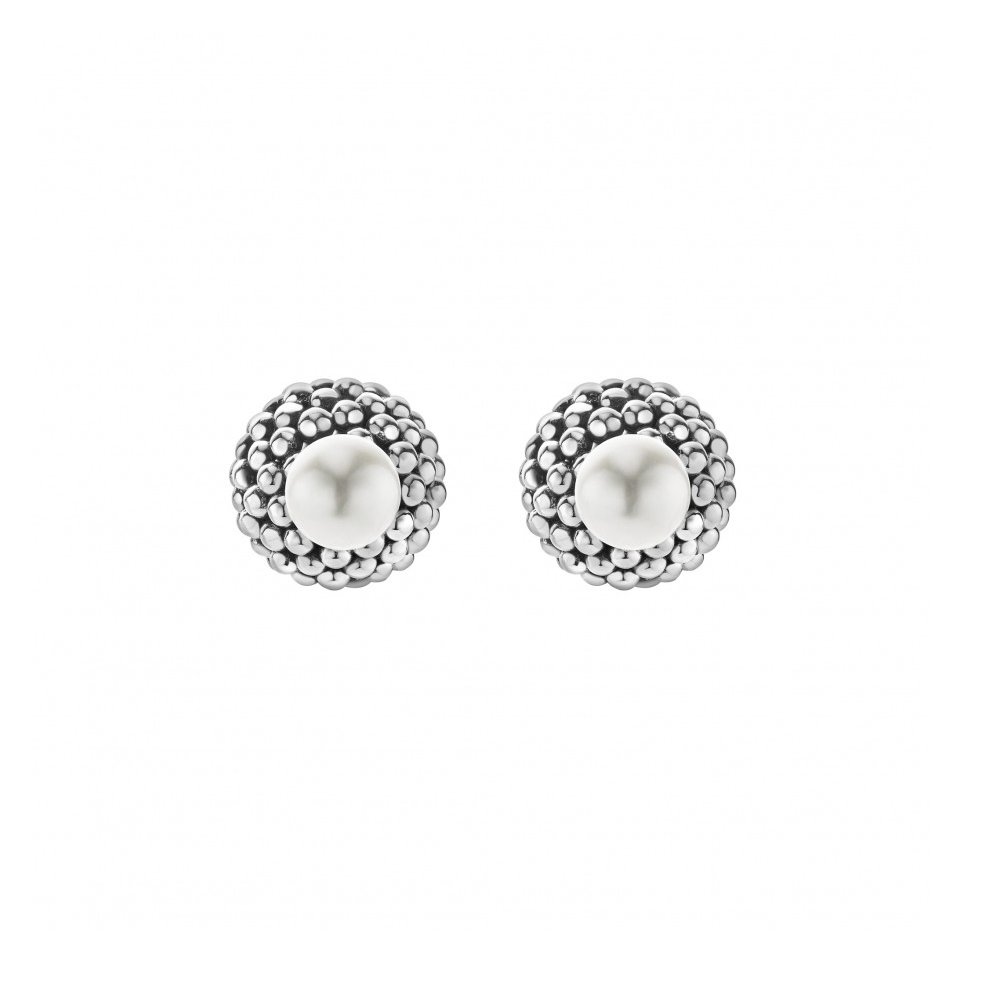 LAGOS Sterling Silver & White Freshwater Cultured Pearl Signature Caviar Front Back Earrings