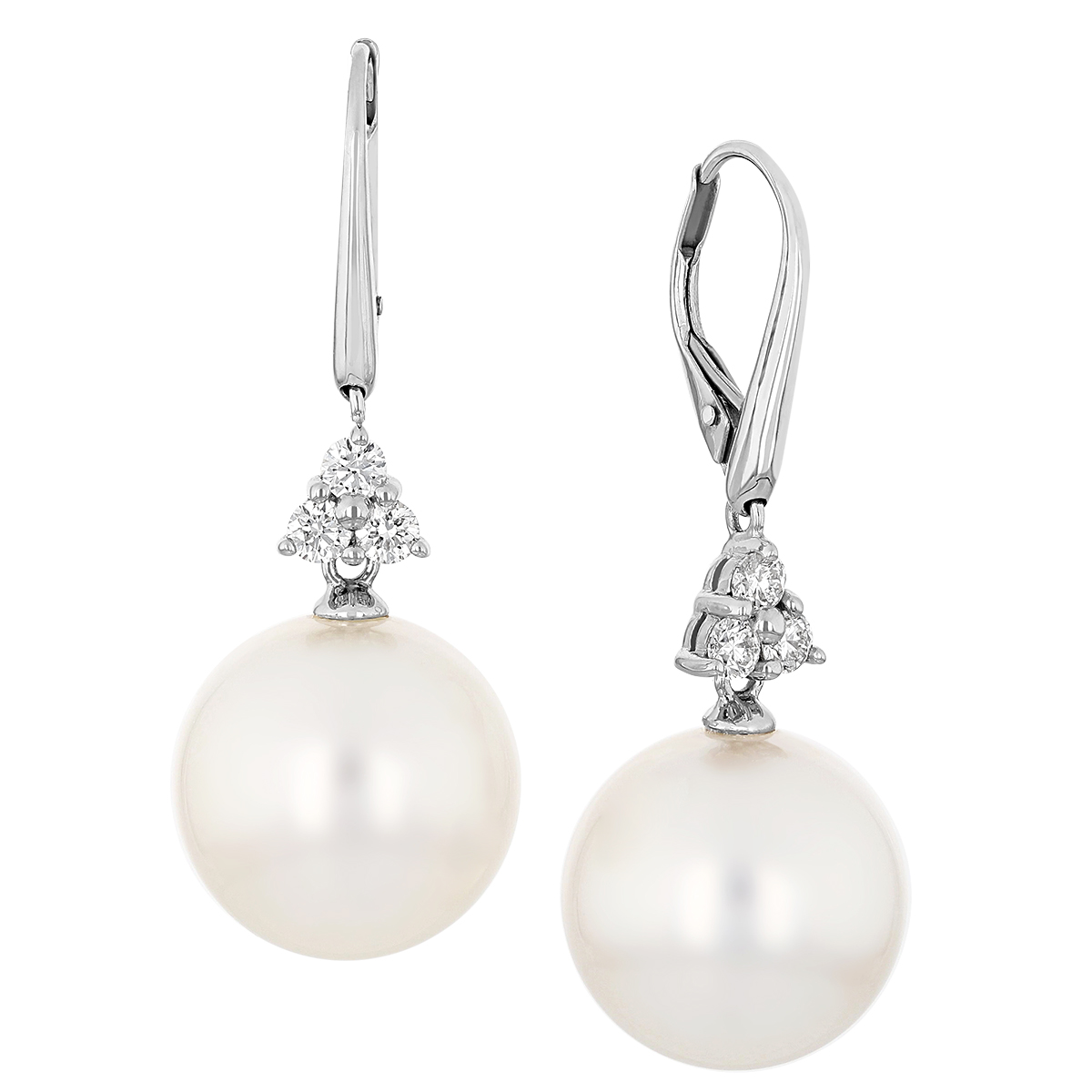 TARA Pearls White South Sea Cultured Pearl & Diamond Cluster Leverback Dangle Earrings in White Gold