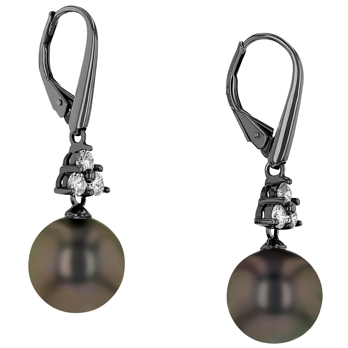 TARA Pearls Black Tahitian South Sea Cultured Pearl & Diamond Trio Dangle Earrings in Black Rhodium