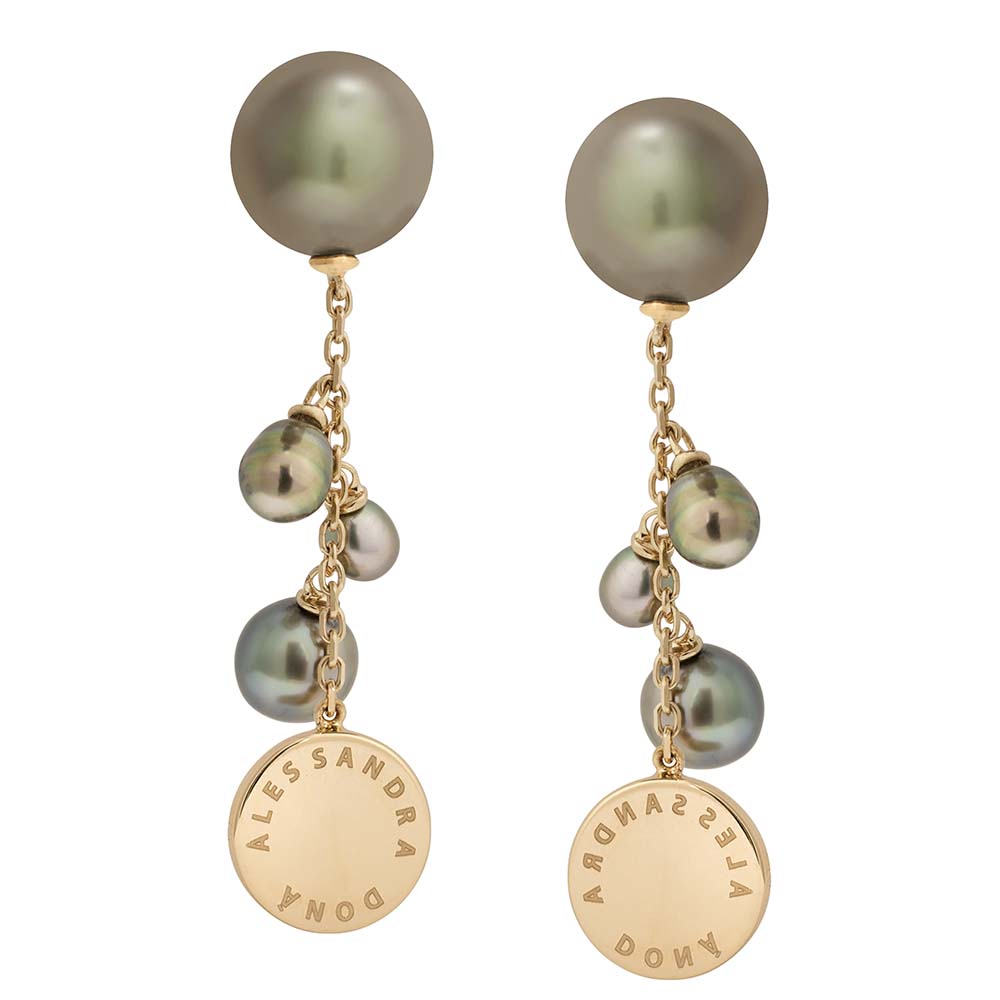 Alessandra Dona Black Tahitian South Sea Cultured Pearl & Keshi Pearl Drop Earrings in Rose Gold