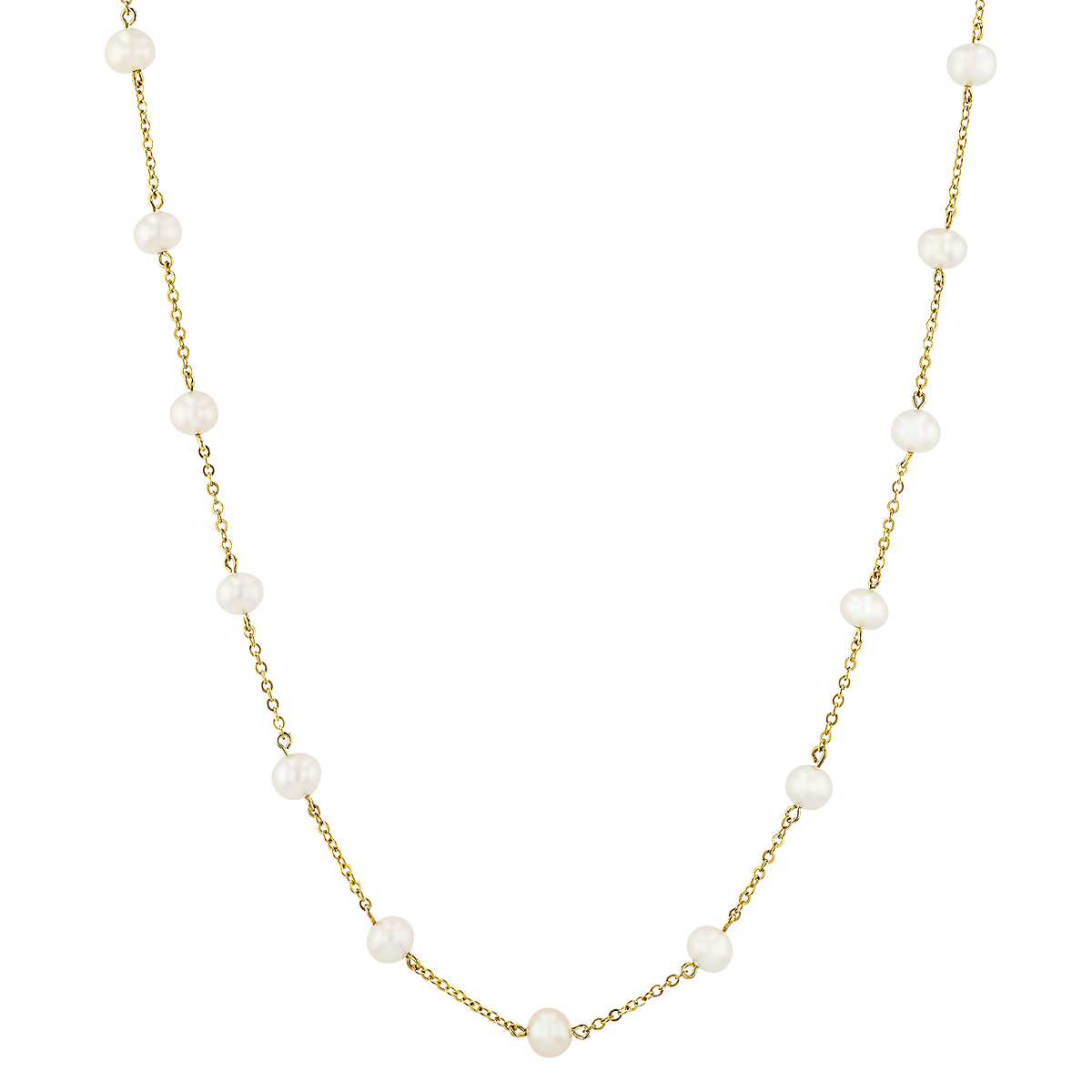 White Cultured Pearl Station By the Yard Necklace in Yellow  Gold, 18