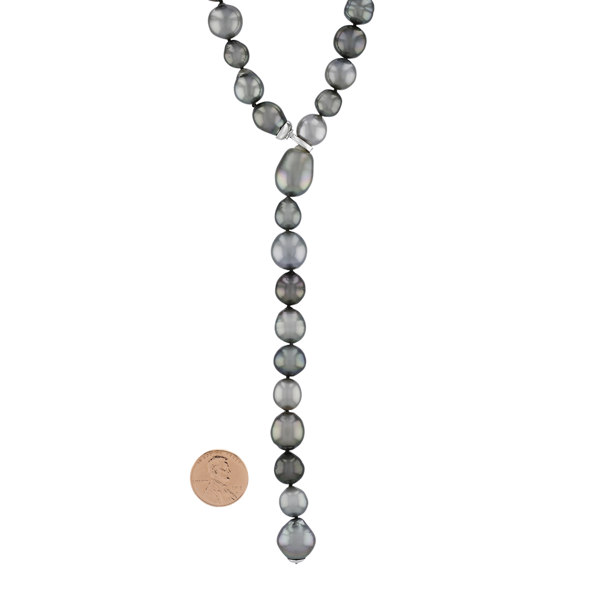 Black Tahitian Cultured Pearl Lariat Necklace in White Gold by TARA Pearls