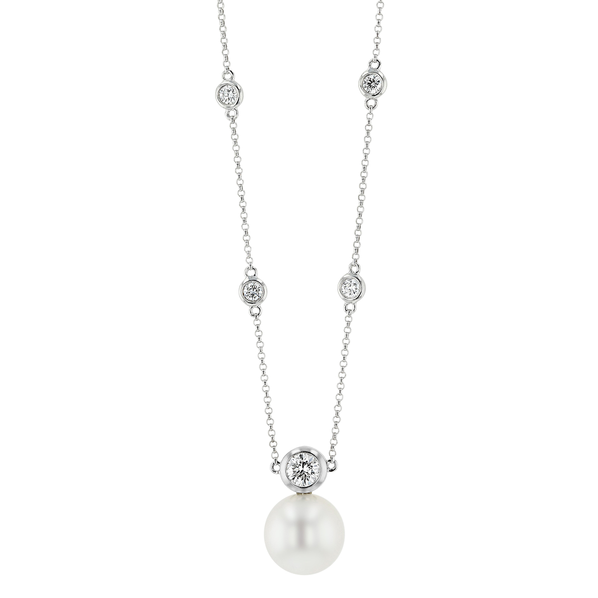 TARA Pearls White South Sea Cultured Pearl & Diamond Station Necklace in White Gold, 18
