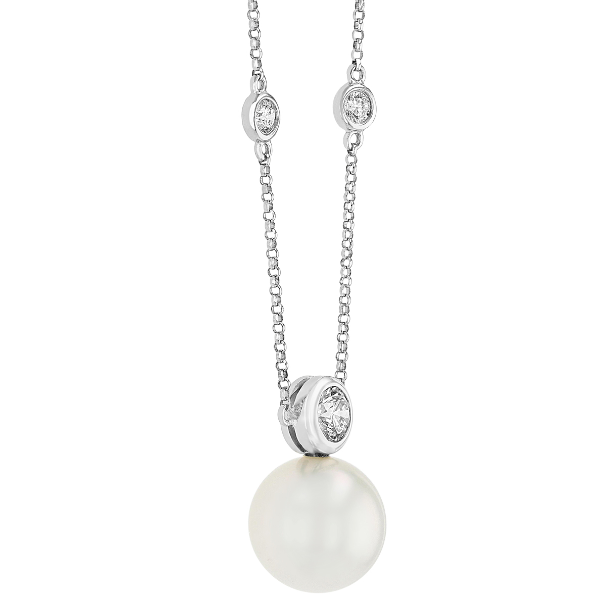 TARA Pearls White South Sea Cultured Pearl & Diamond Station Necklace in White Gold, 18