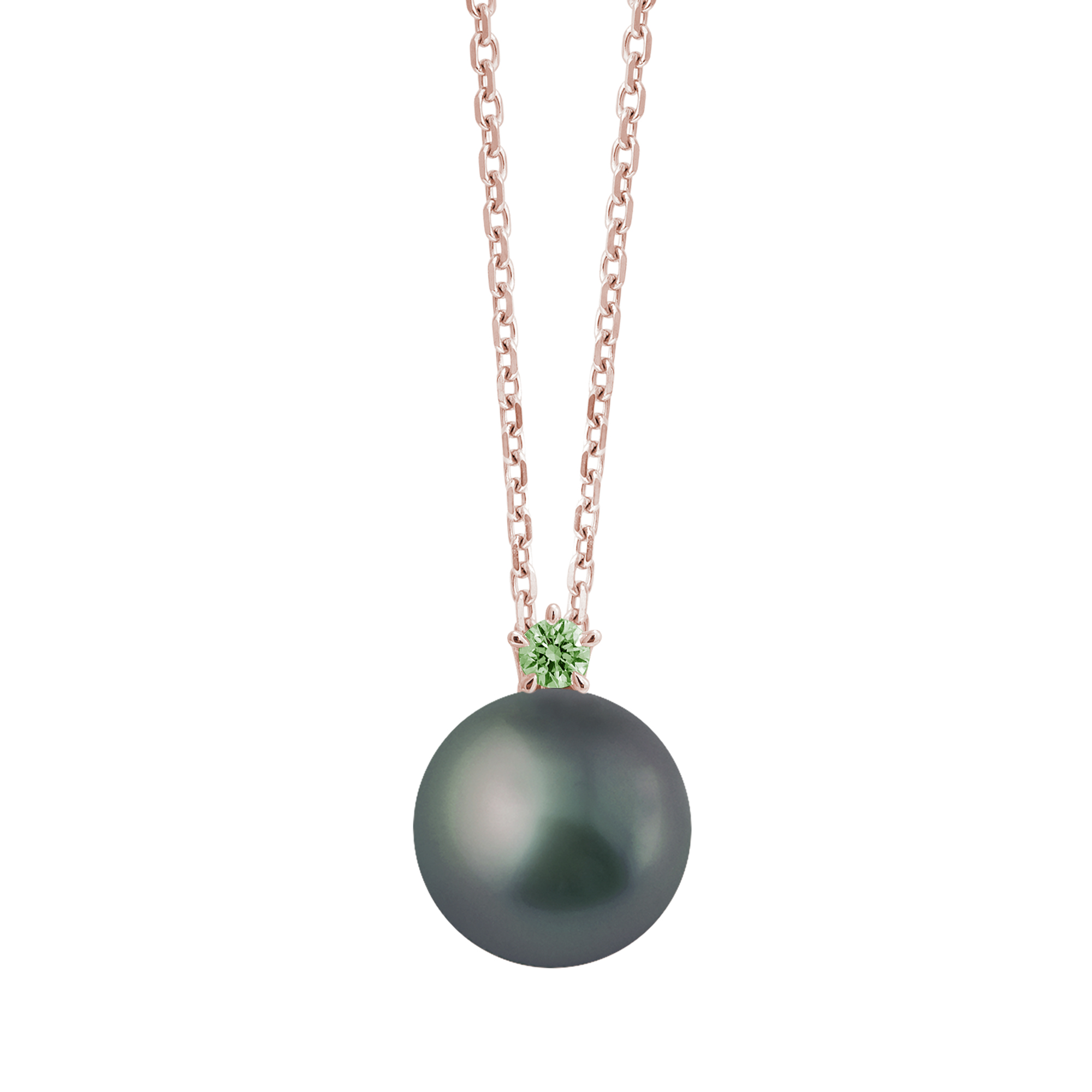 Alessandra Dona Black Tahitian South Sea Cultured Pearl & Tsavorite Pendant in Rose Gold, 17