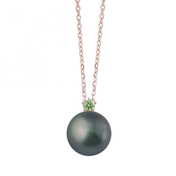 Alessandra Dona Black Tahitian South Sea Cultured Pearl & Tsavorite Pendant in Rose Gold, 17"