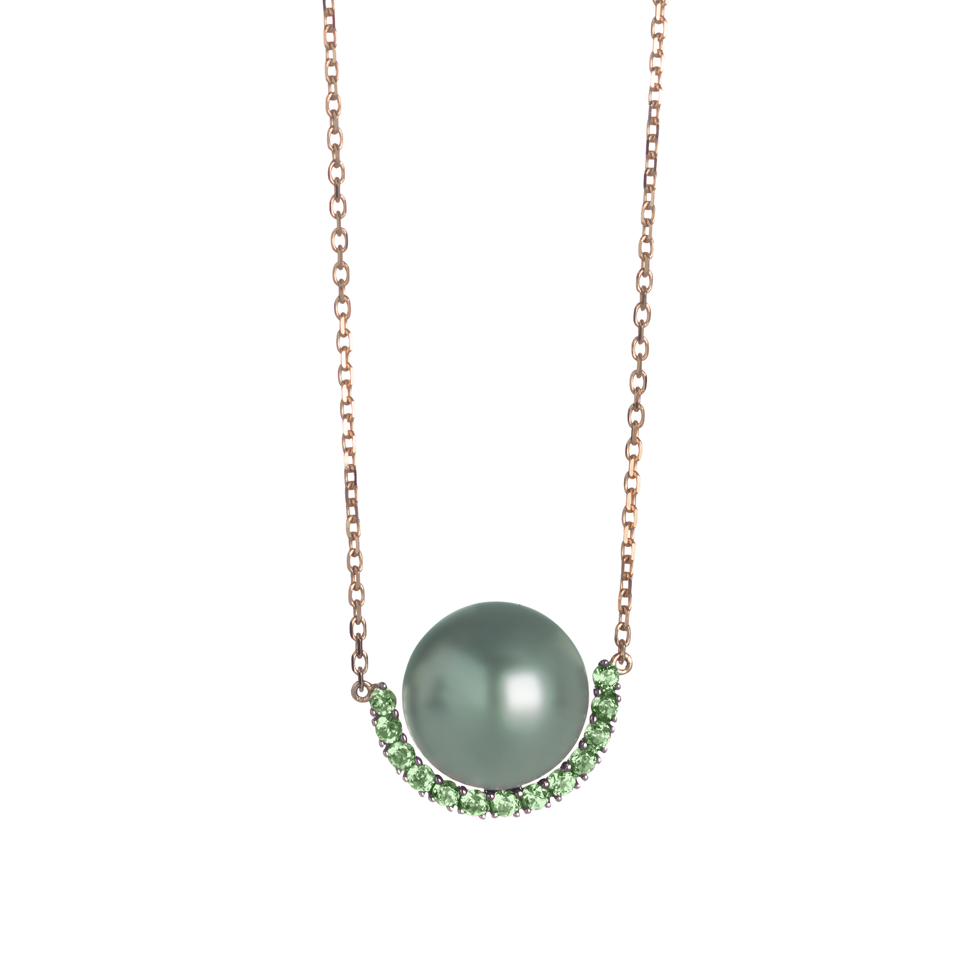Alessandra Dona Black Tahitian South Sea Cultured Pearl & Tourmaline Curved Bar Pendant in Rose Gold