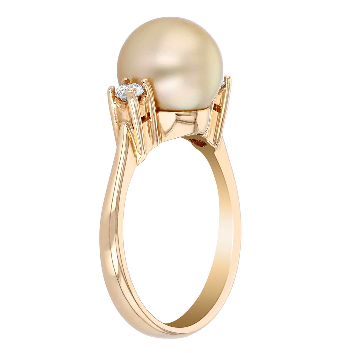 TARA Pearls Golden South Sea Cultured Pearl & Diamond 3 Stone Ring in Yellow Gold