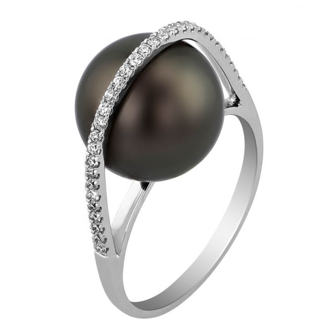TARA Pearls Tahitian South Sea Cultured Pearl & Diamond Galaxy Cocktail Ring in White Gold