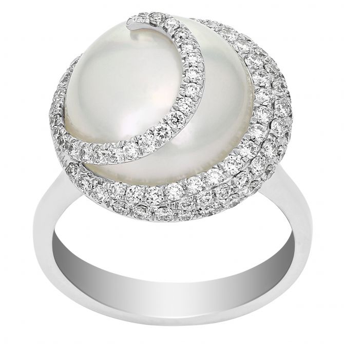 TARA Pearls White South Sea Cultured Pearl & Diamond Swirl Cocktail Ring in White Gold
