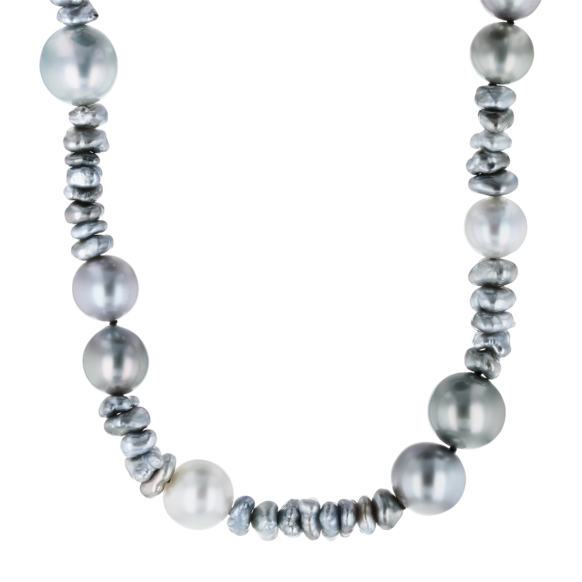TARA Pearls Multi Shape Black Tahitian Cultured Pearl Strand in Sterling Silver, 17.75