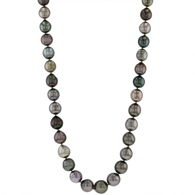 TARA Pearls Black Tahitian South Sea Cultured Baroque Pearl Strand with Diamond Clasp in White Gold