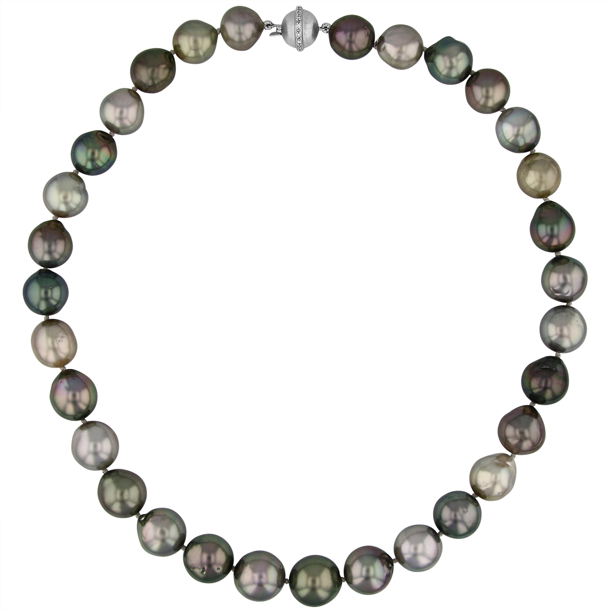 TARA Pearls Black Tahitian South Sea Cultured Baroque Pearl Strand with Diamond Clasp in White Gold