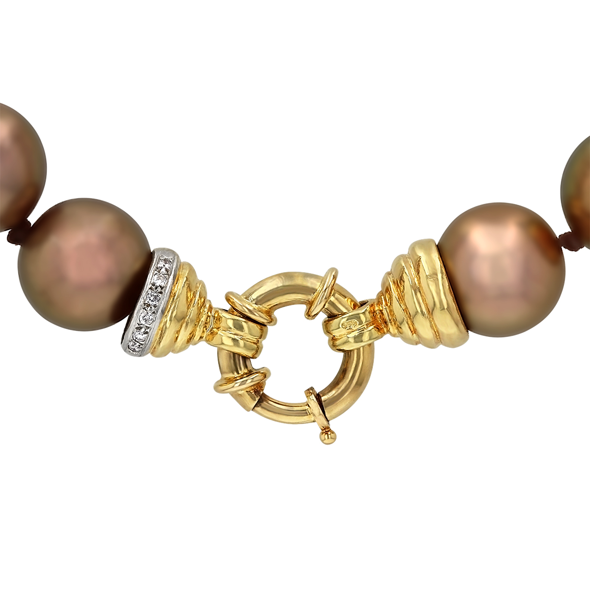 TARA Pearls Bronze Freshwater Cultured Pearl Strand in Yellow Gold with Diamond Clasp