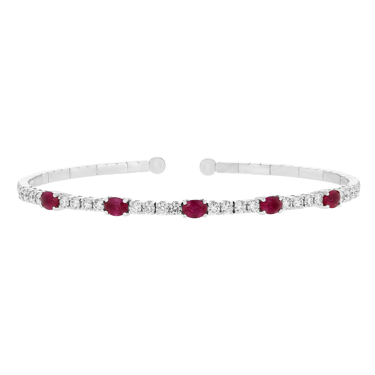 18K White Gold Oval Ruby & Diamond Bangle Bracelet