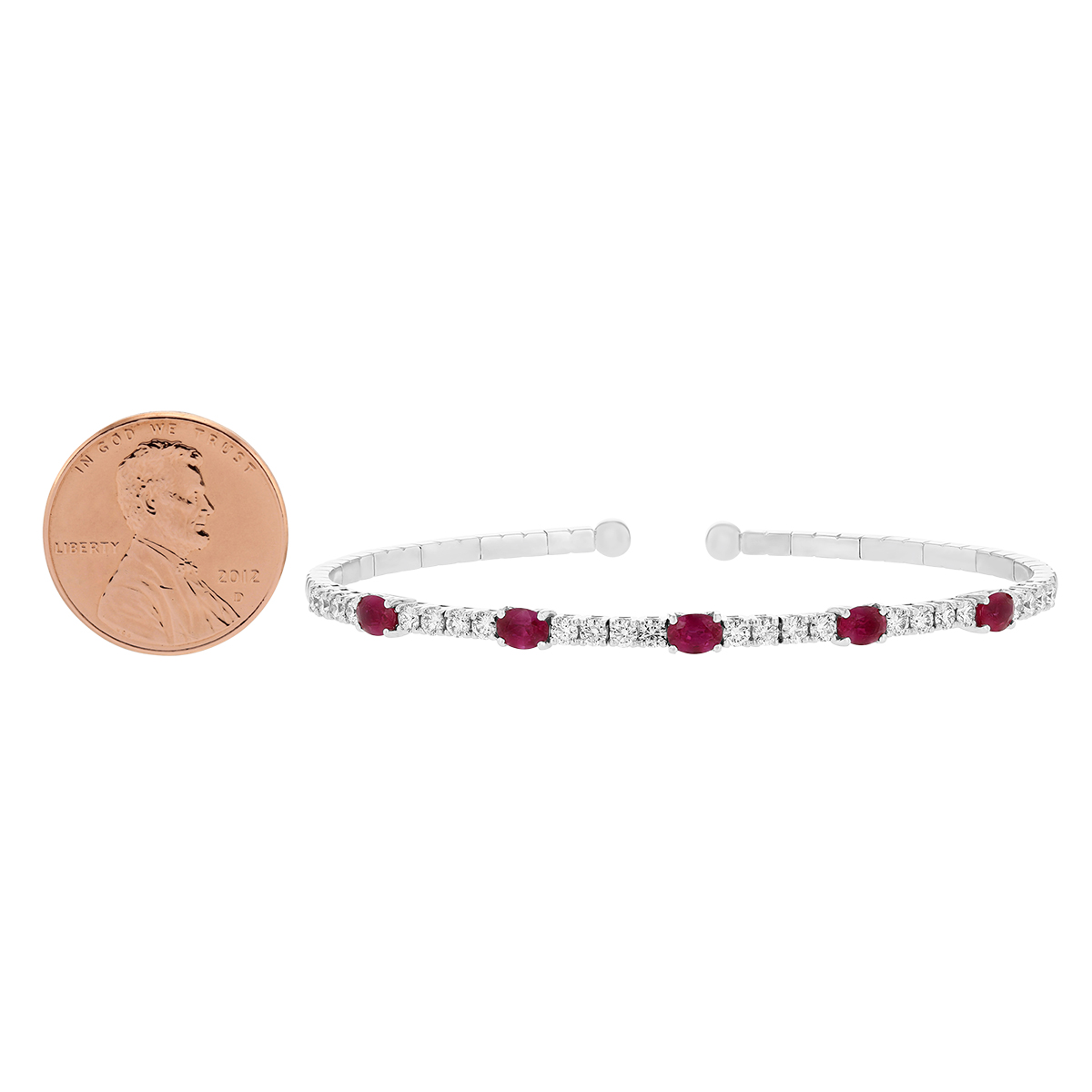 18K White Gold Oval Ruby & Diamond Bangle Bracelet