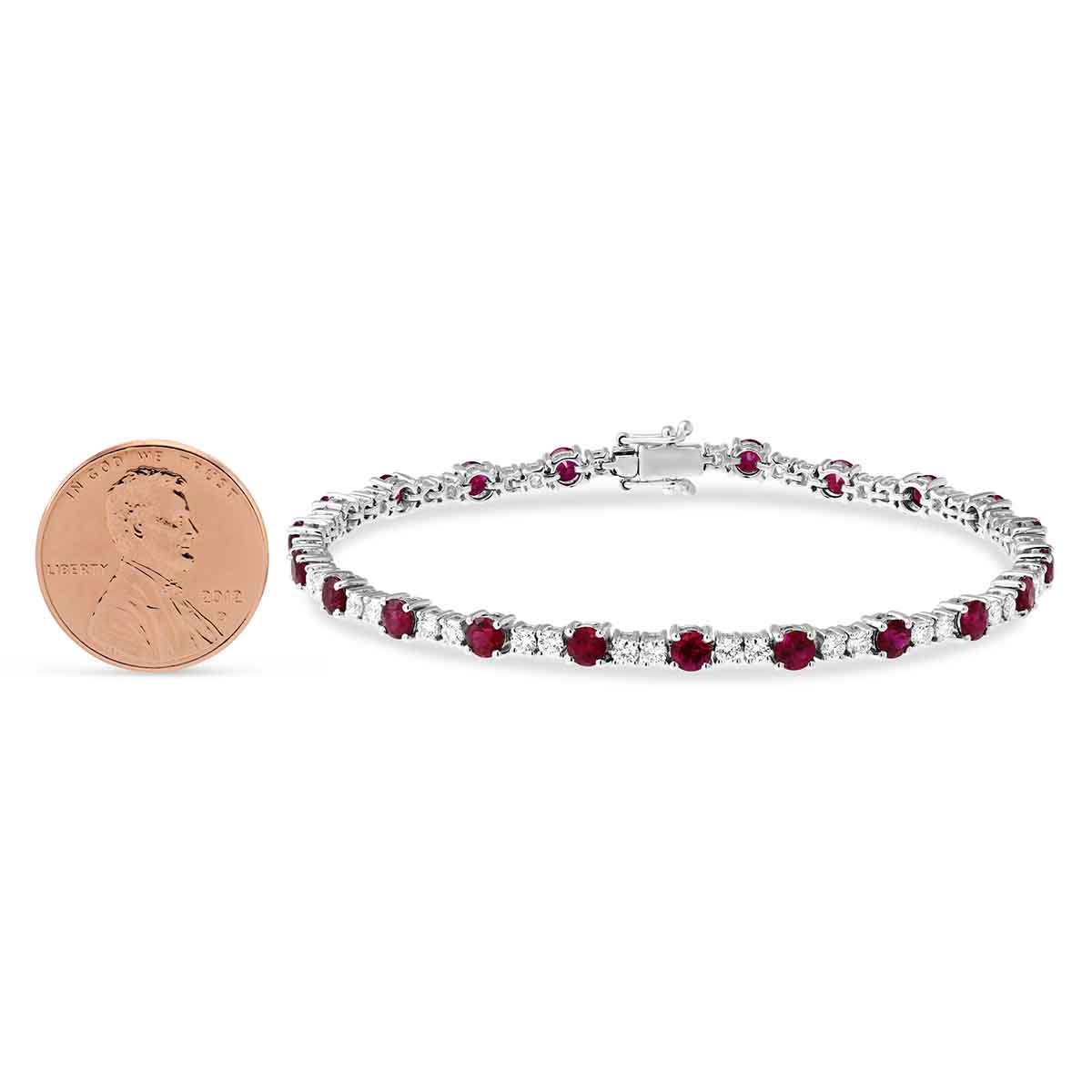 18K White Gold Round Ruby and Diamond Tennis Bracelet, 7