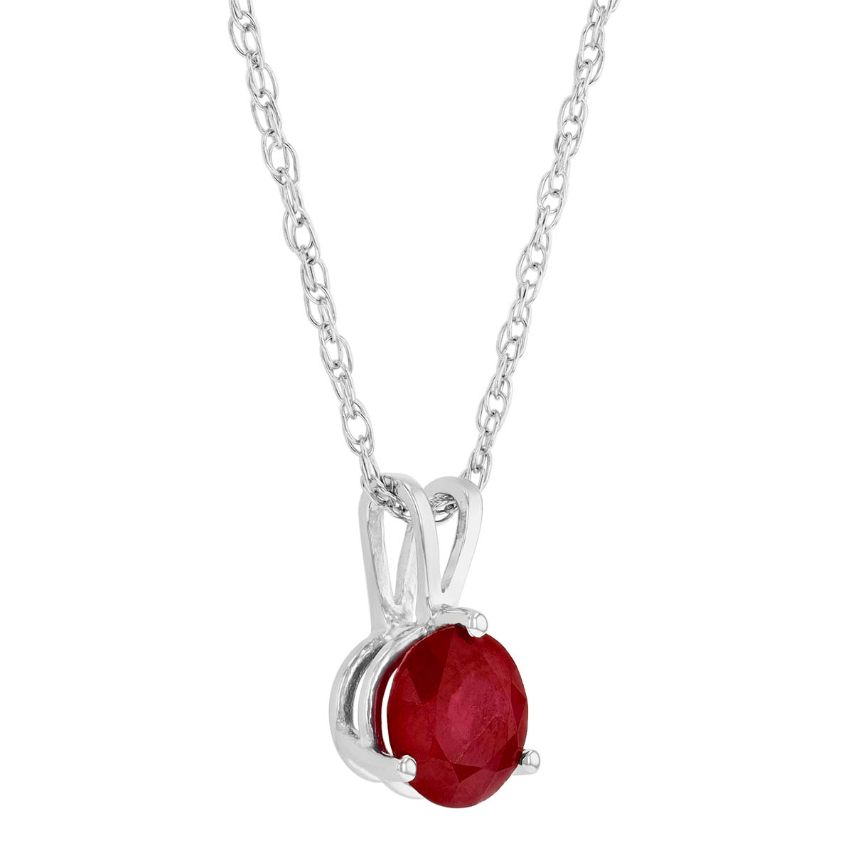 14K White Gold Round Ruby Pendant, 18