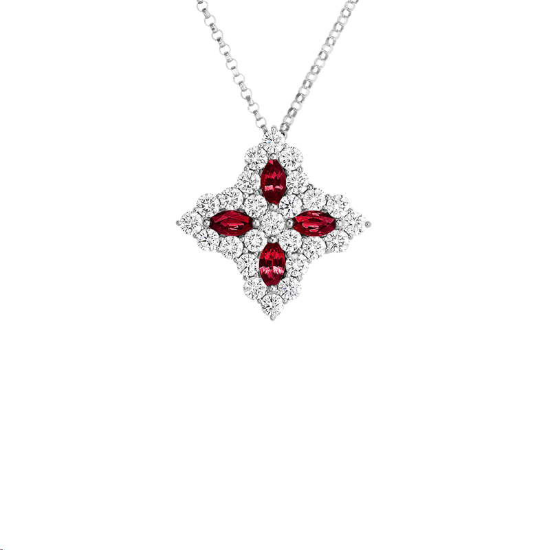 Roberto Coin Princess Flower Ruby & Diamond Pendant in White Gold, 18