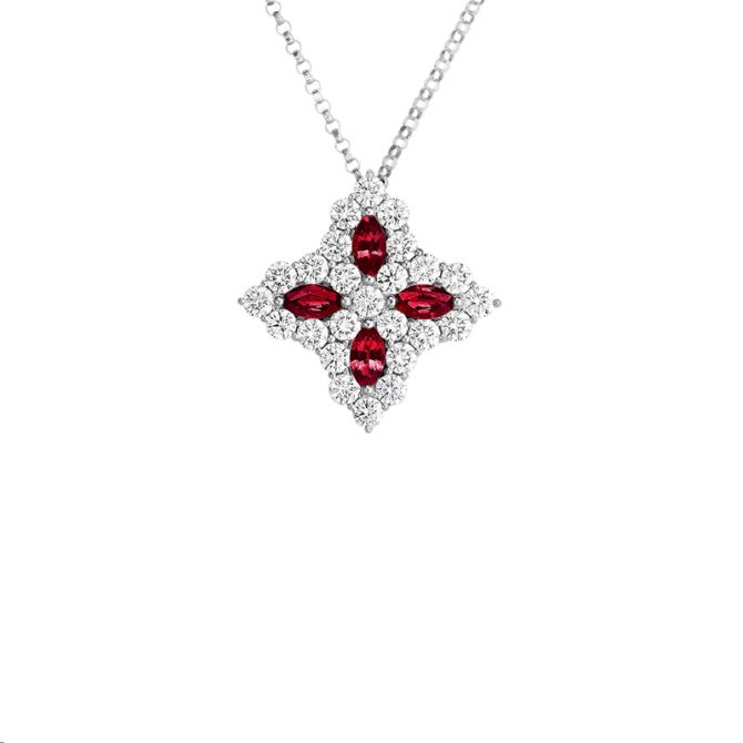Roberto Coin Princess Flower Ruby & Diamond Pendant in White Gold, 18"