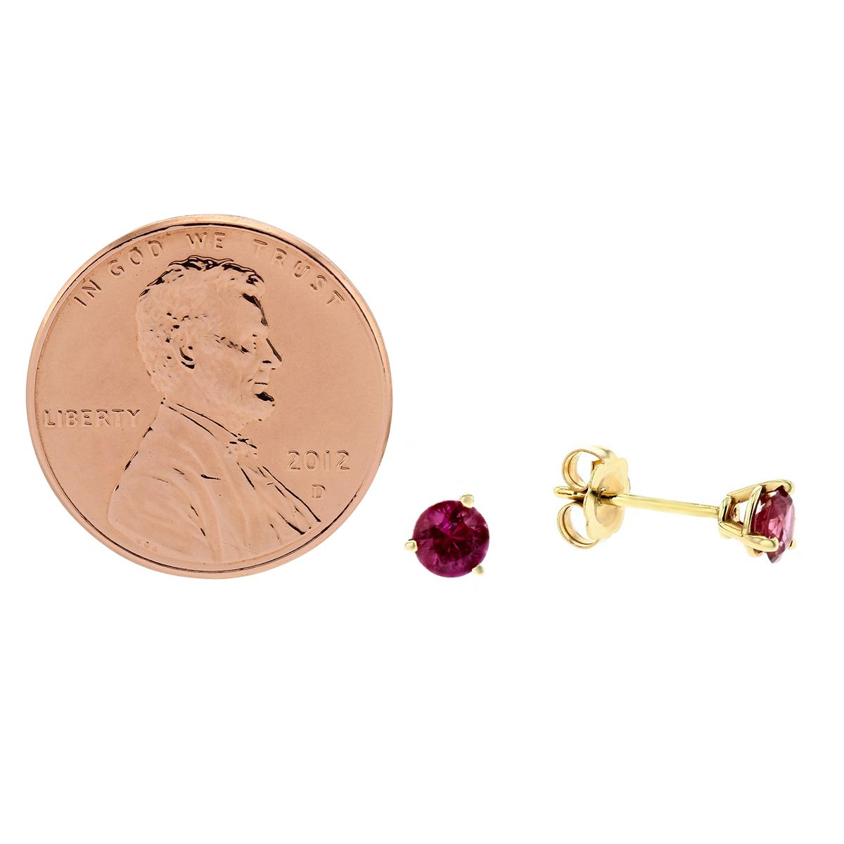 14K Yellow Gold Round Ruby Stud Earrings