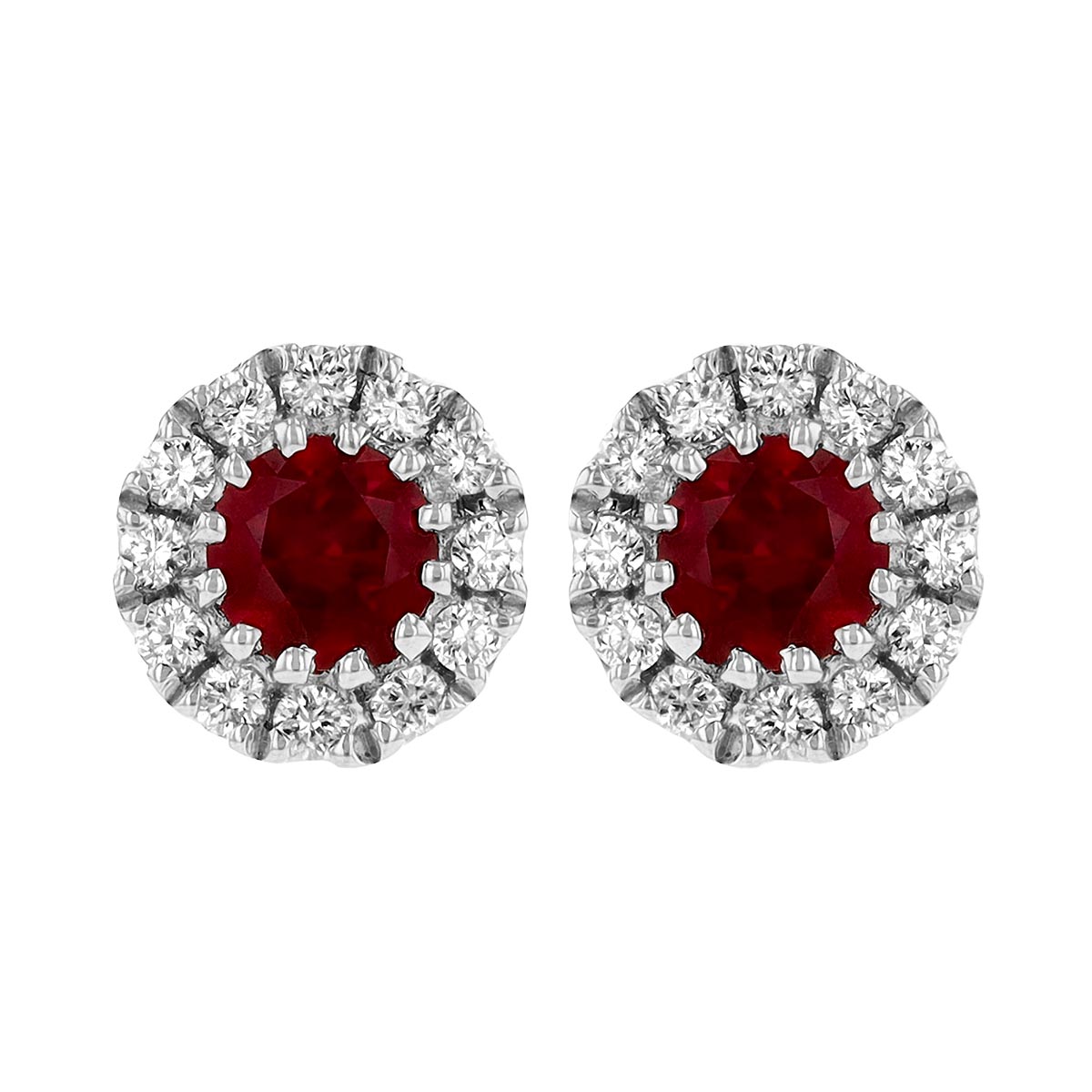14K White Gold Ruby & Diamond Halo Earrings