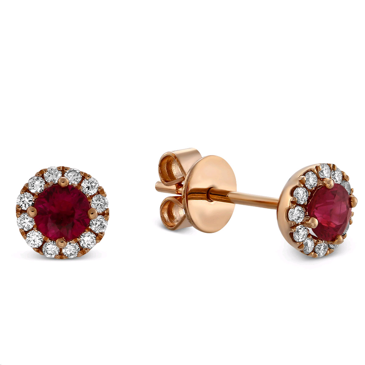 14K Rose Gold Ruby & Diamond Halo Earrings