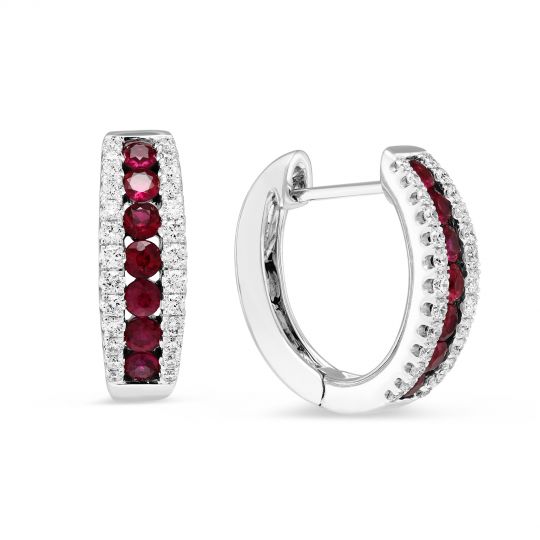 14k White Gold Ruby Diamond 3 Row Huggie Hoop Earrings Borsheims 14k White Gold Ruby Diamond 3 Row Huggie Hoop Earrings