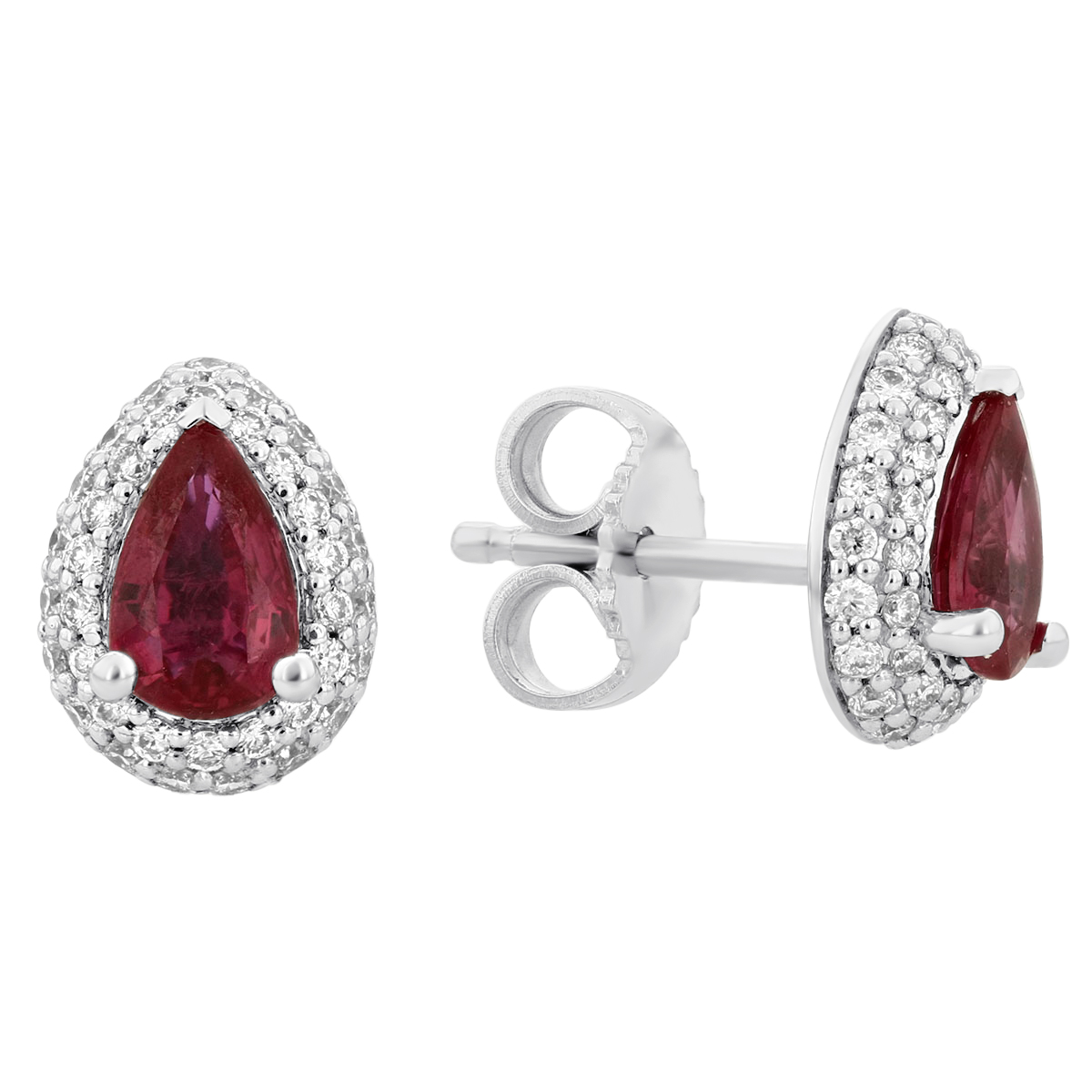 14k White Gold Pear Shaped Ruby Diamond Double Halo Post 14k White Gold Pear Shaped Ruby