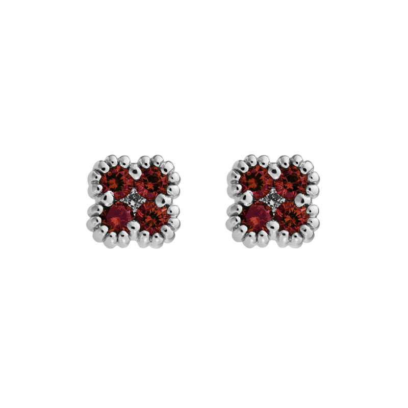 Ruby & Diamond Milgrain Flower Post Earrings in White Gold