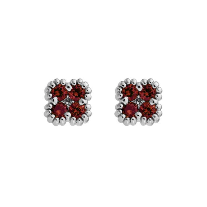 Ruby & Diamond Milgrain Flower Post Earrings in White Gold
