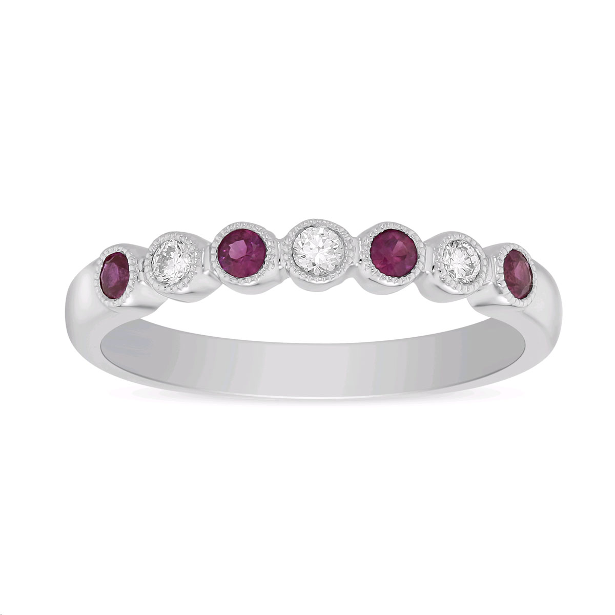 Round Ruby & Diamond Bezel Set Ring in White Gold Borsheims