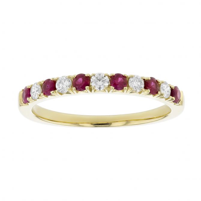 18K Yellow Gold Ruby & Diamond Alternating Ring