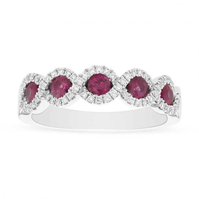 14K White Gold Ruby & Diamond Twist Ring