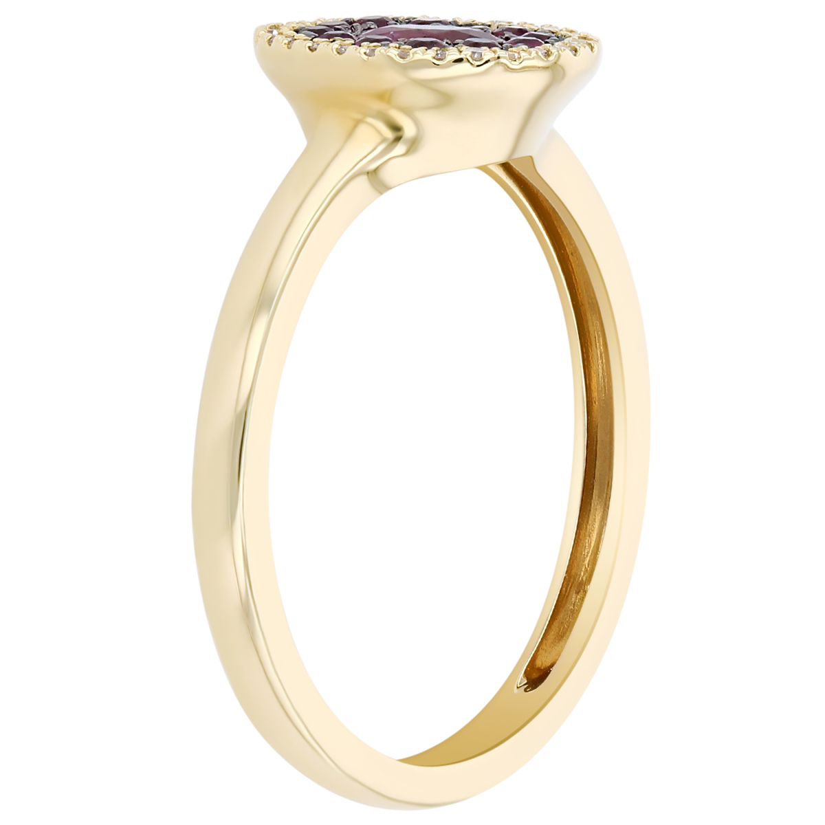 Ruby & Diamond Oval Halo Ring in Yellow Gold
