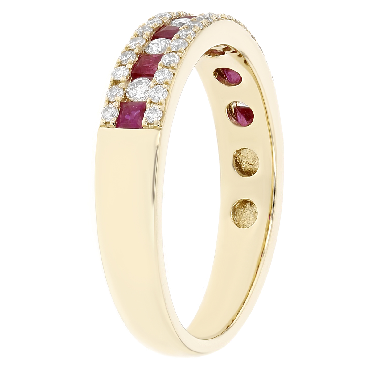 14K Yellow Gold Princess Cut Ruby & Diamond 3 Row Band | Borsheims