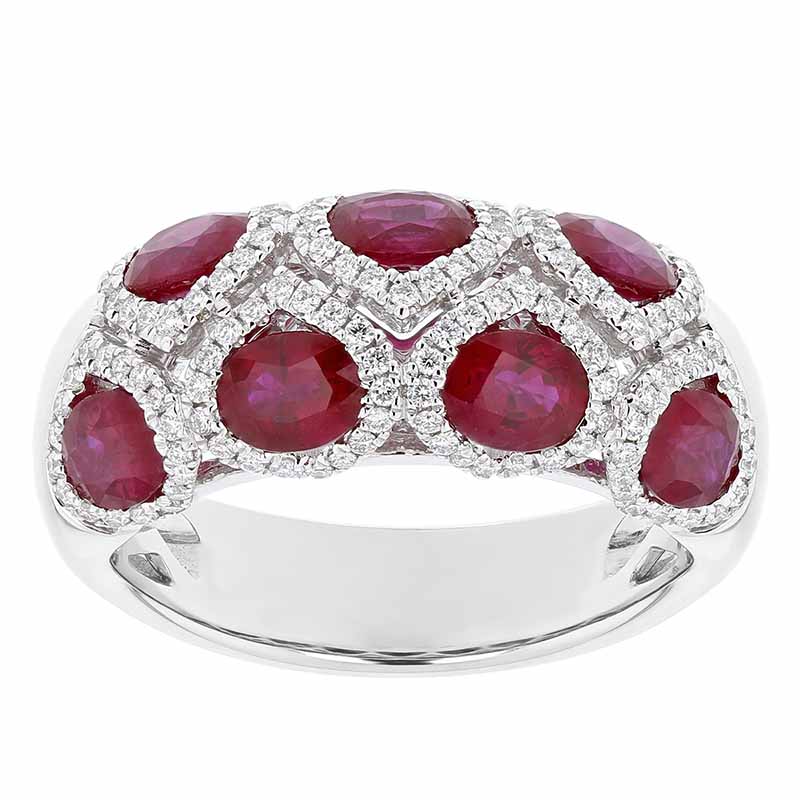 18K White Gold Oval Ruby & Teardrop Diamond Frame Ring