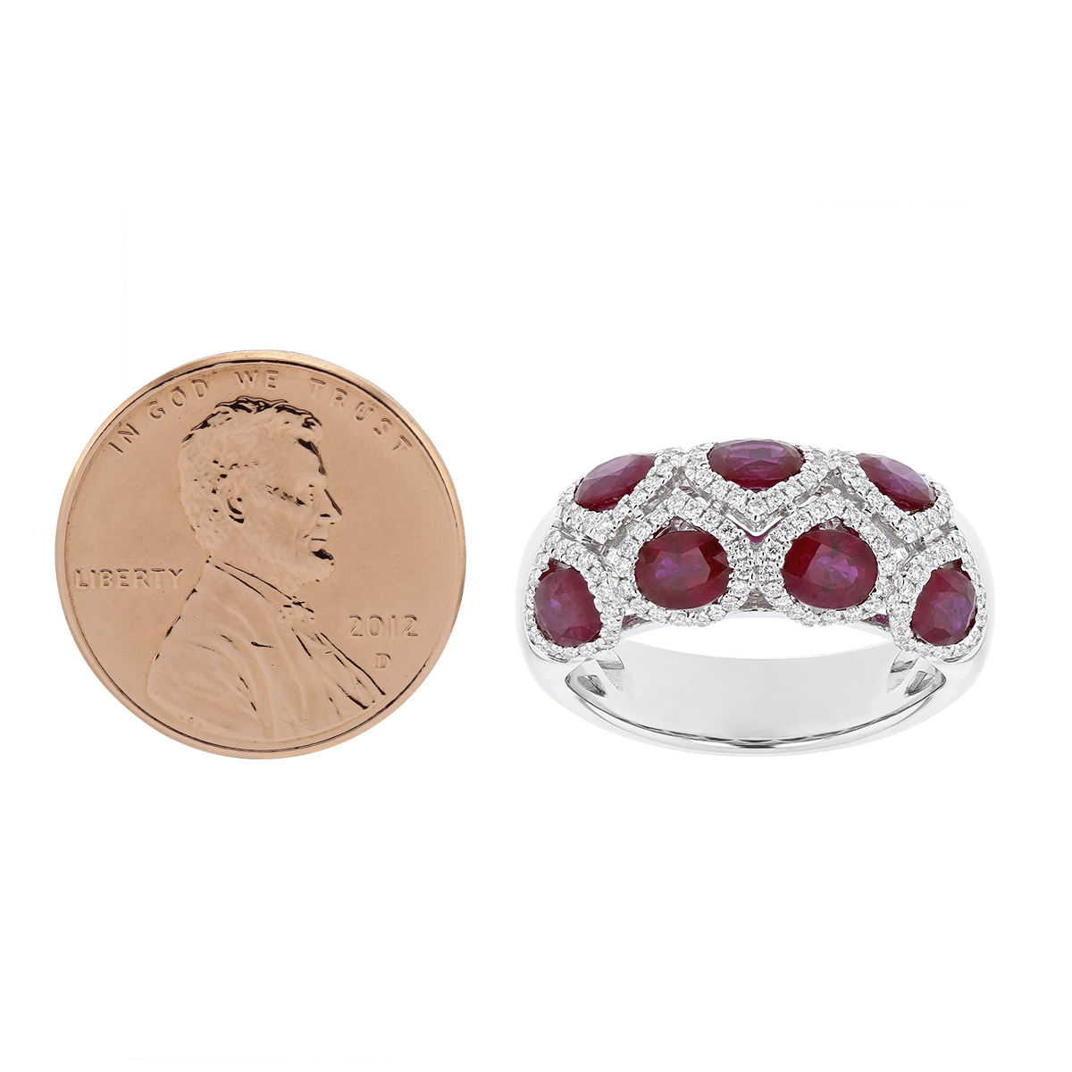 18K White Gold Oval Ruby & Teardrop Diamond Frame Ring