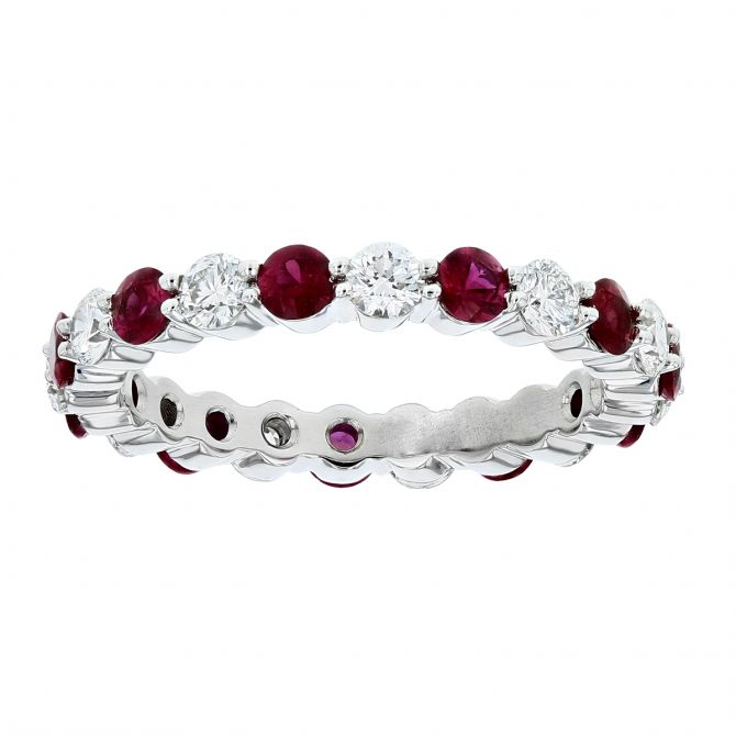 18K White Gold Round Ruby & Diamond Eternity Band